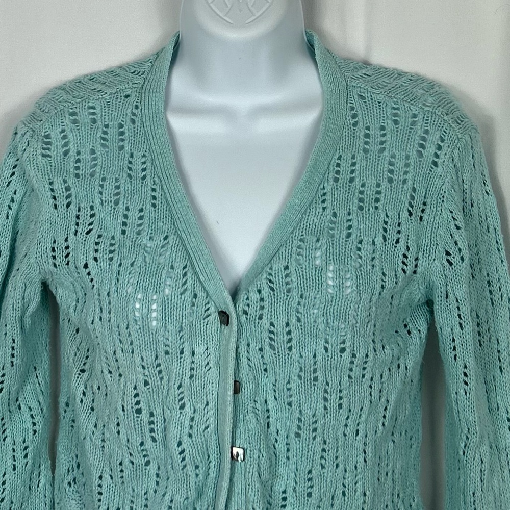 J.Jill sea-foam blue cotton blend Knit button front Cardigan Sweater SP - Picture 2 of 10